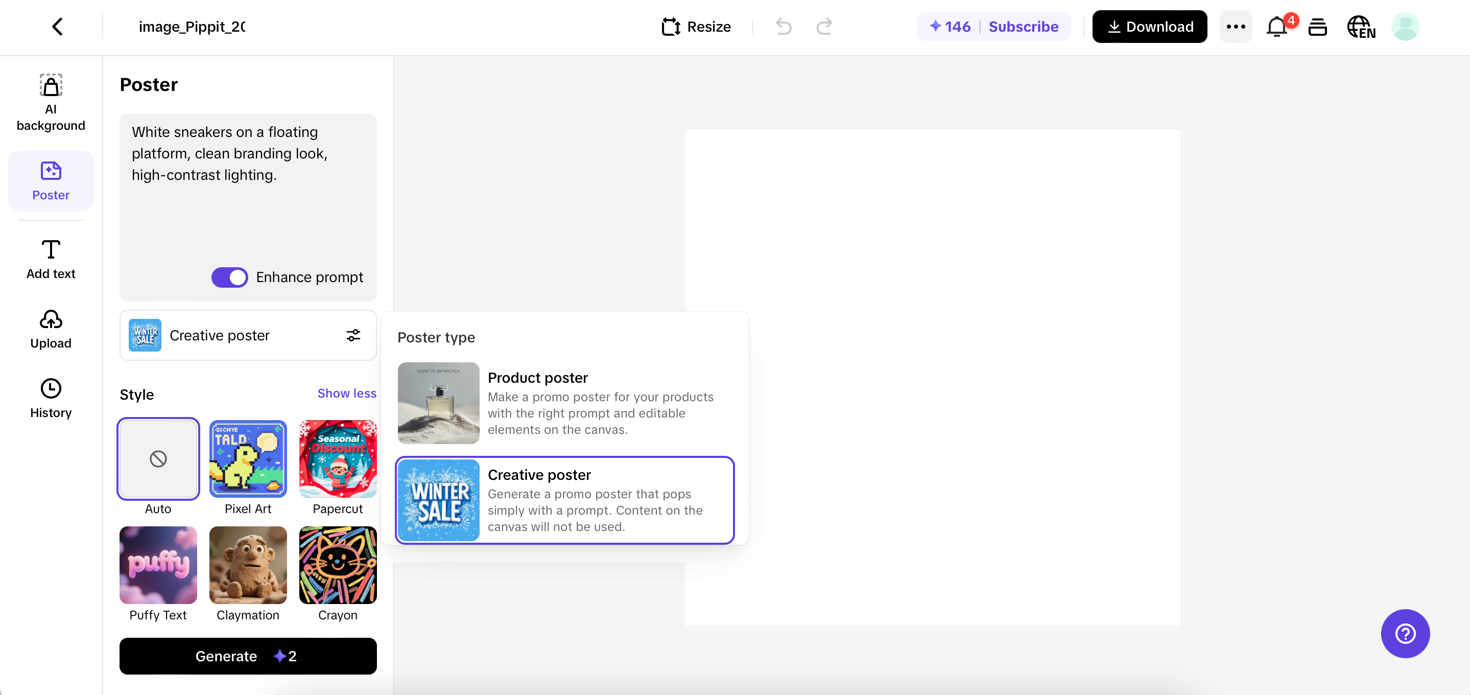 Sign up and access Pippit