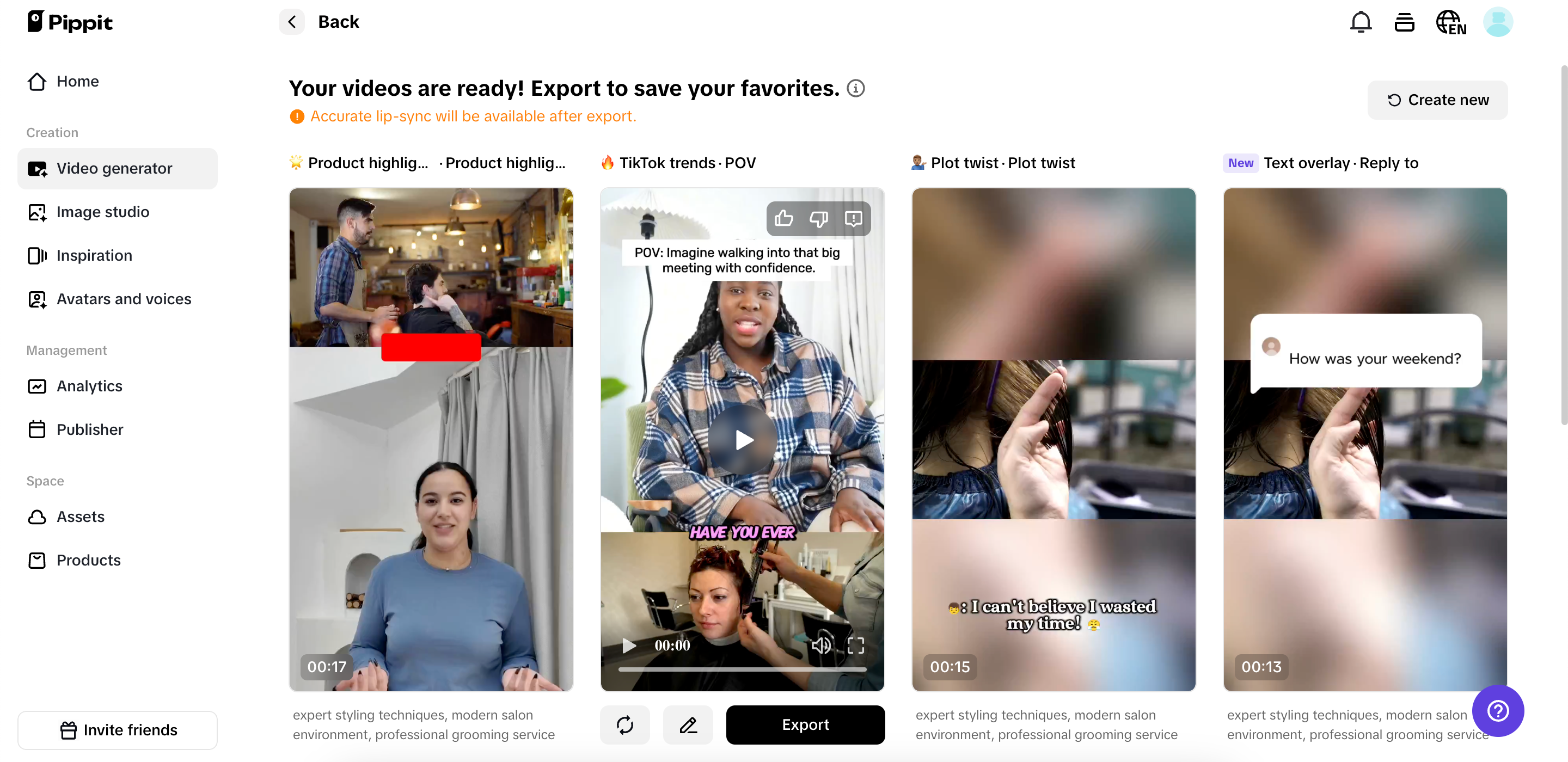 Select your preferred generated video