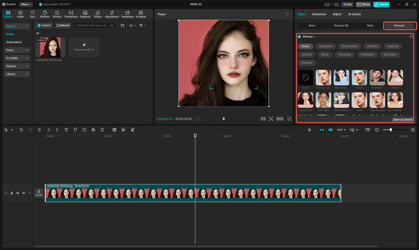 Add makeup effect to an image in CapCut