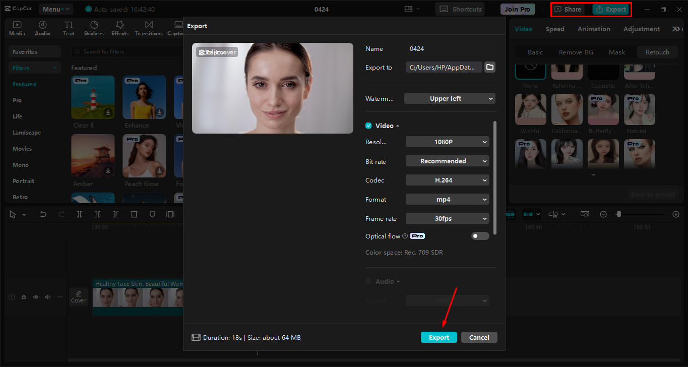 Export video in the CapCut desktop video editor