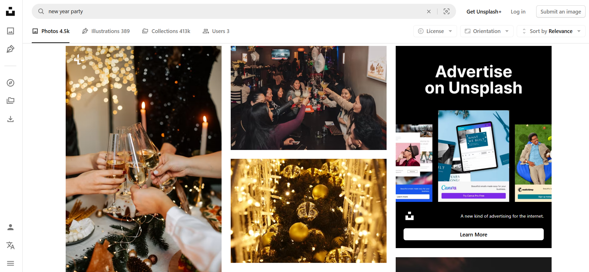 Unsplash untuk gambar parti Tahun Baru