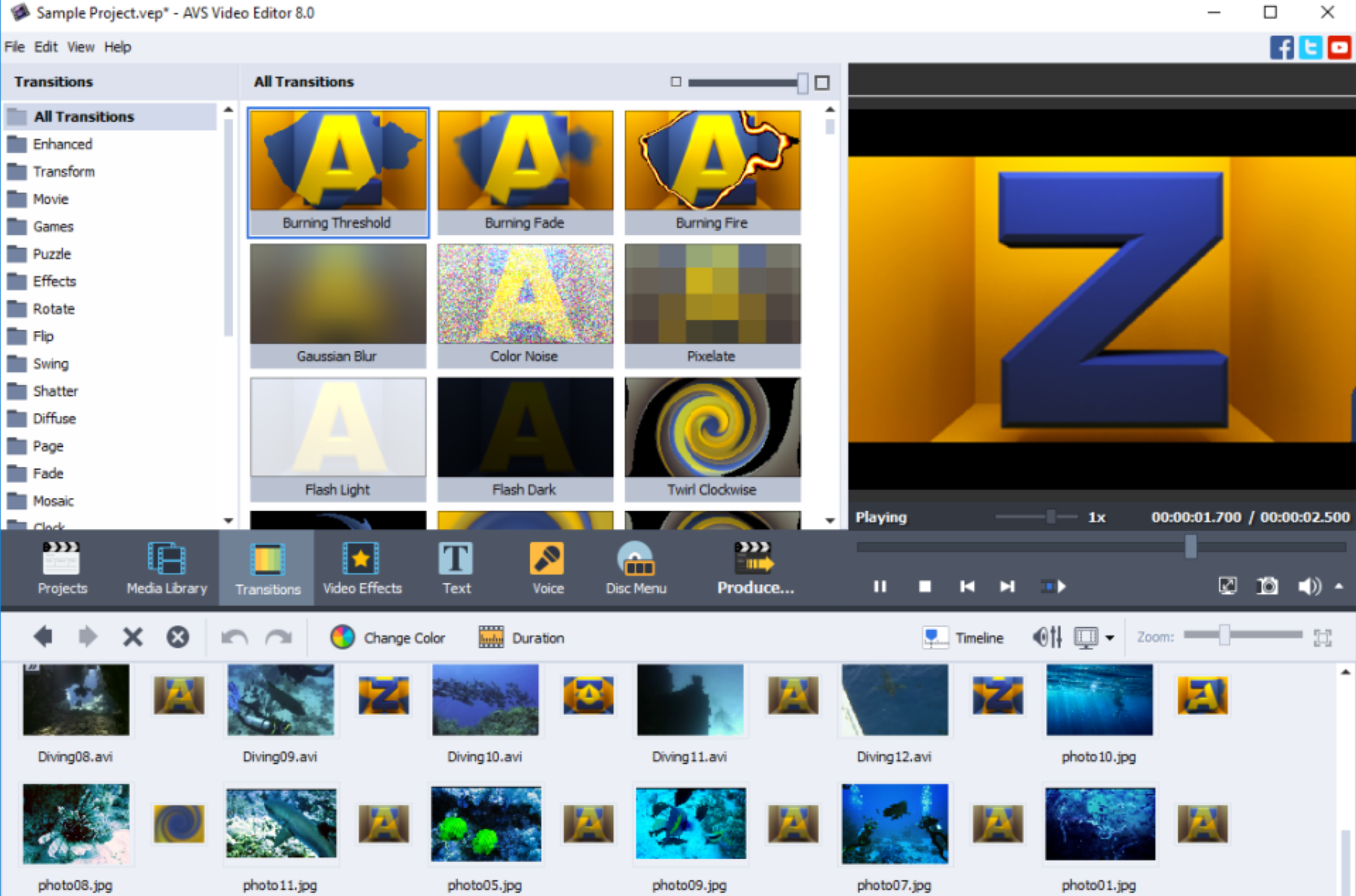 Antarmuka editor video AVS