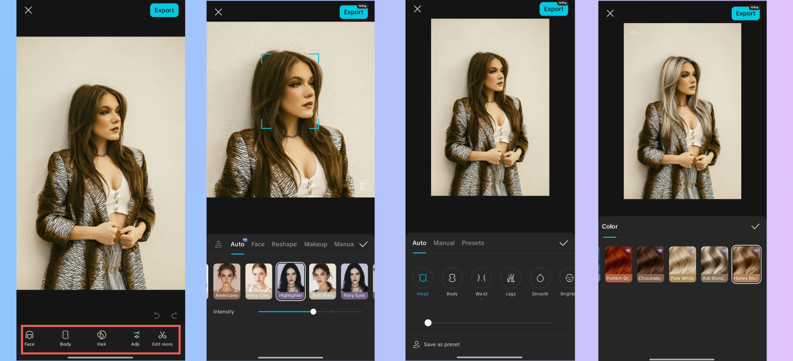 Enhace your portrait with the tools from bottom bar