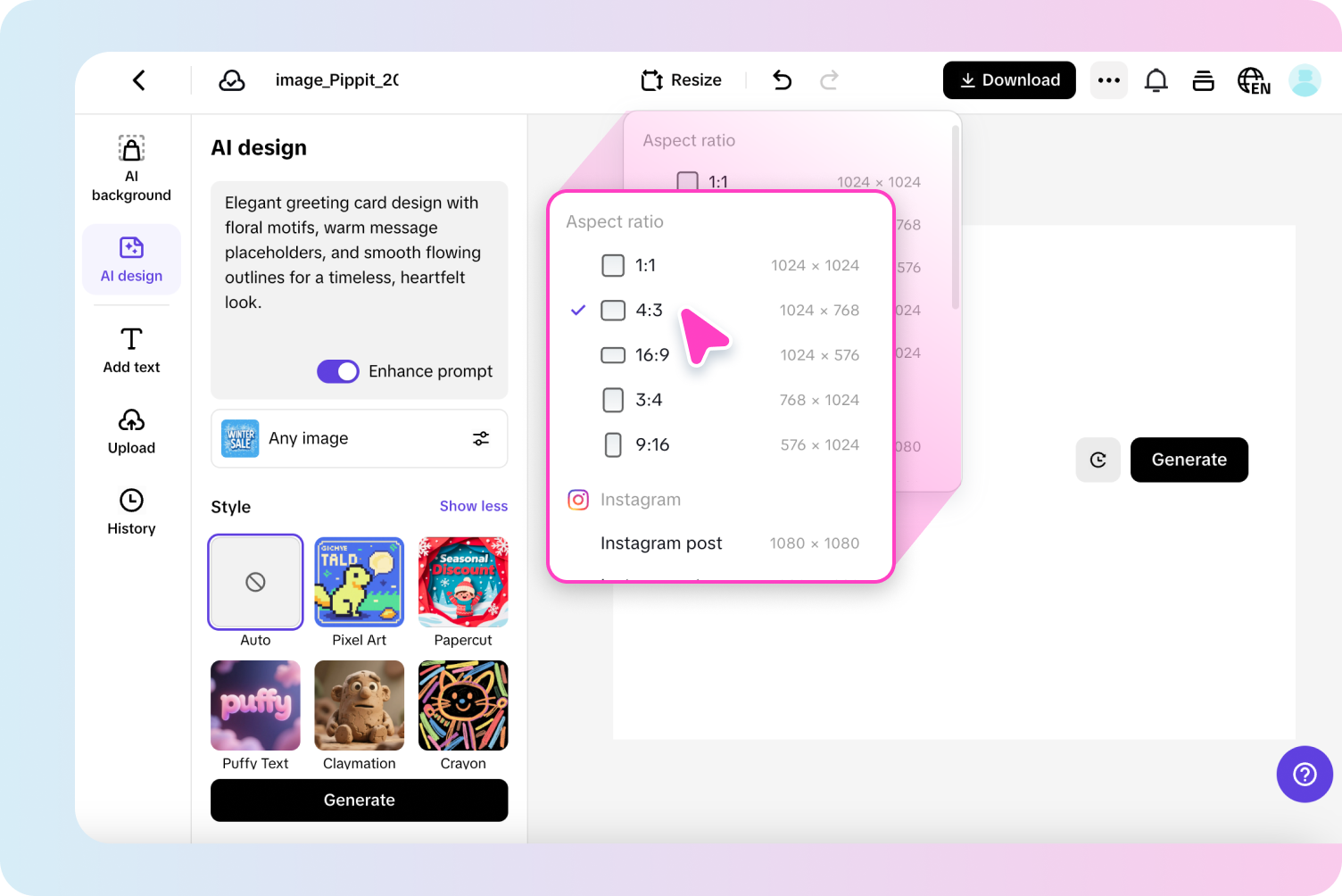 Enter prompt and resize