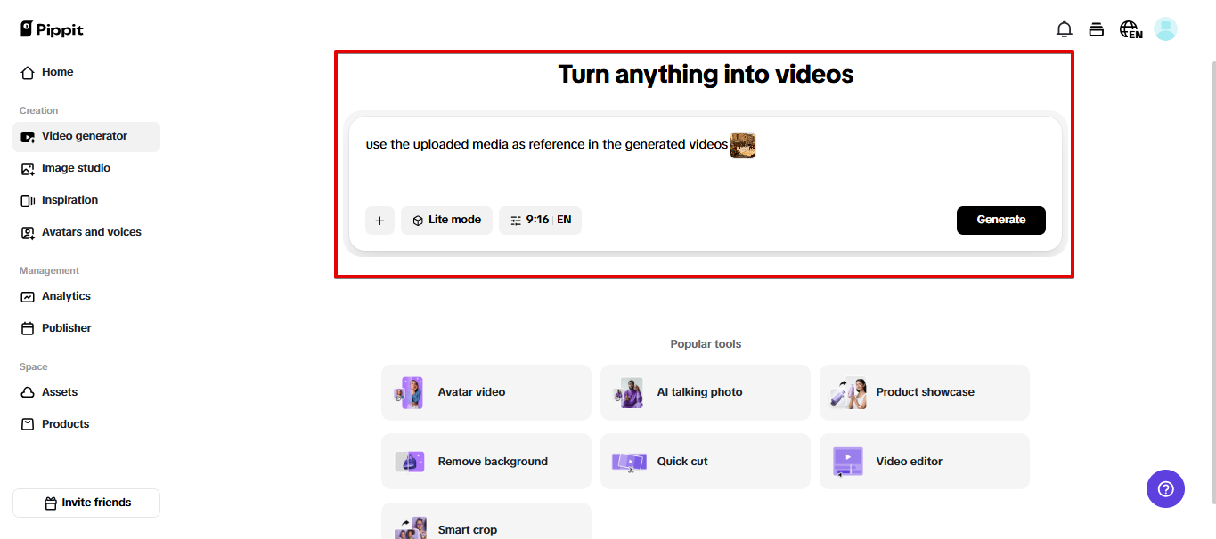 Pembuat video AI di Pippit