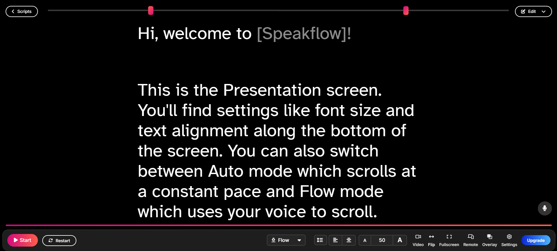 SpeakFlow's teleprompter