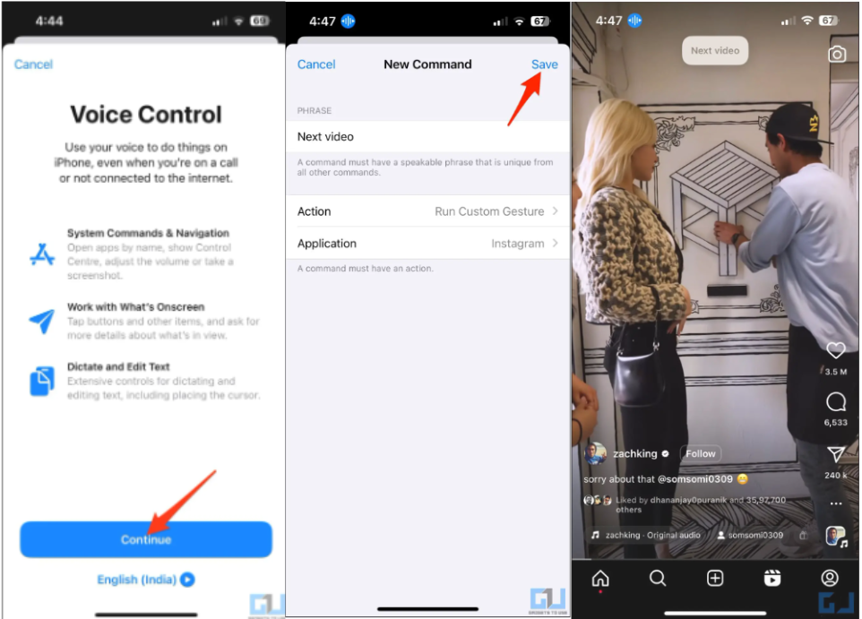Zeigt, wie man Instagram-Rollen mit Sprachsteuerung automatisch scrollen lässt