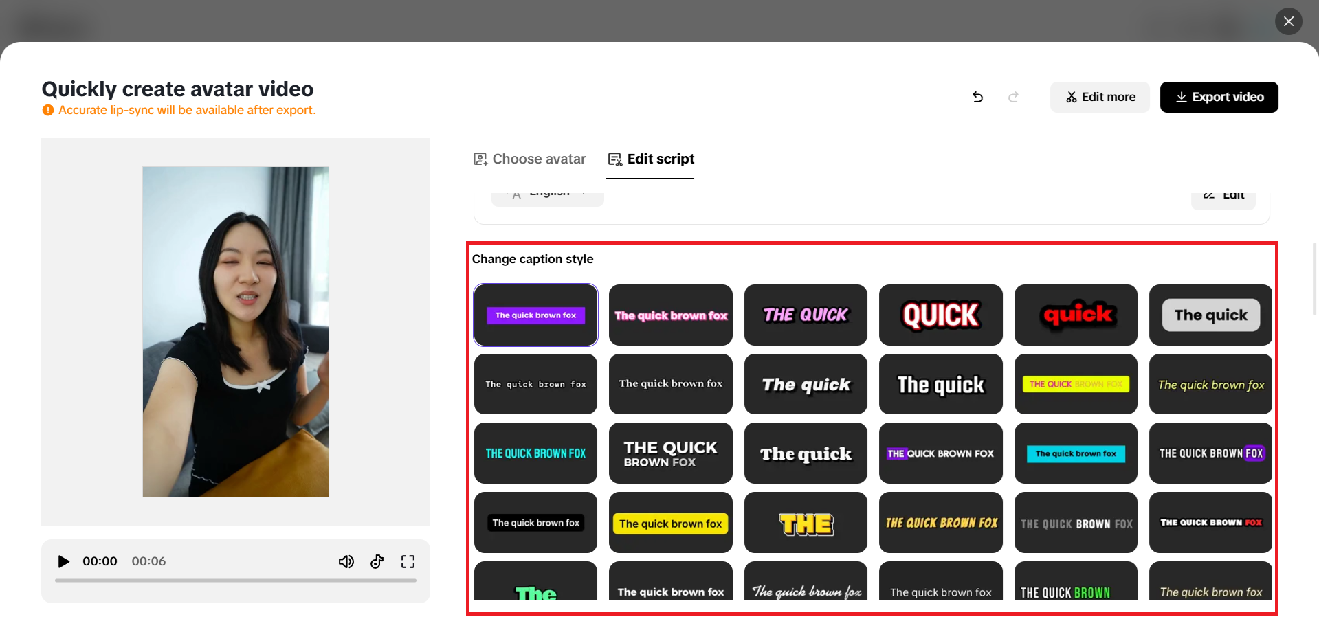 Multiple caption templates