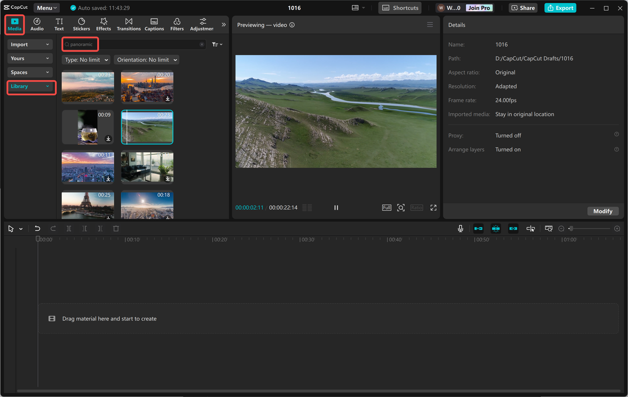 Carregando mídia no editor de vídeo para desktop CapCut