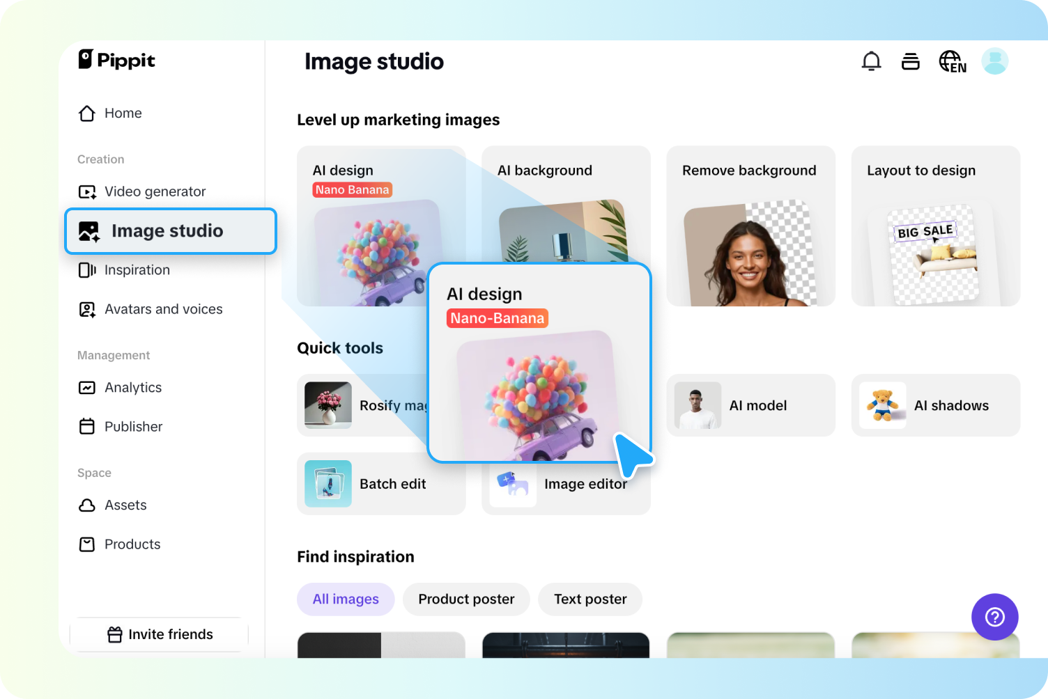 Opening Pippit's AI design tool