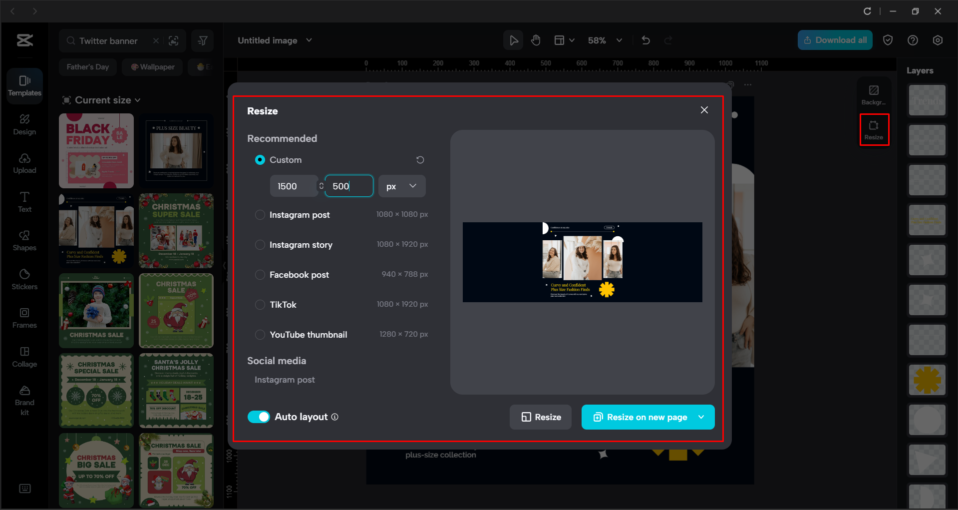 Ajuste de las dimensiones del banner en el CapCut editor de vídeo de escritorio