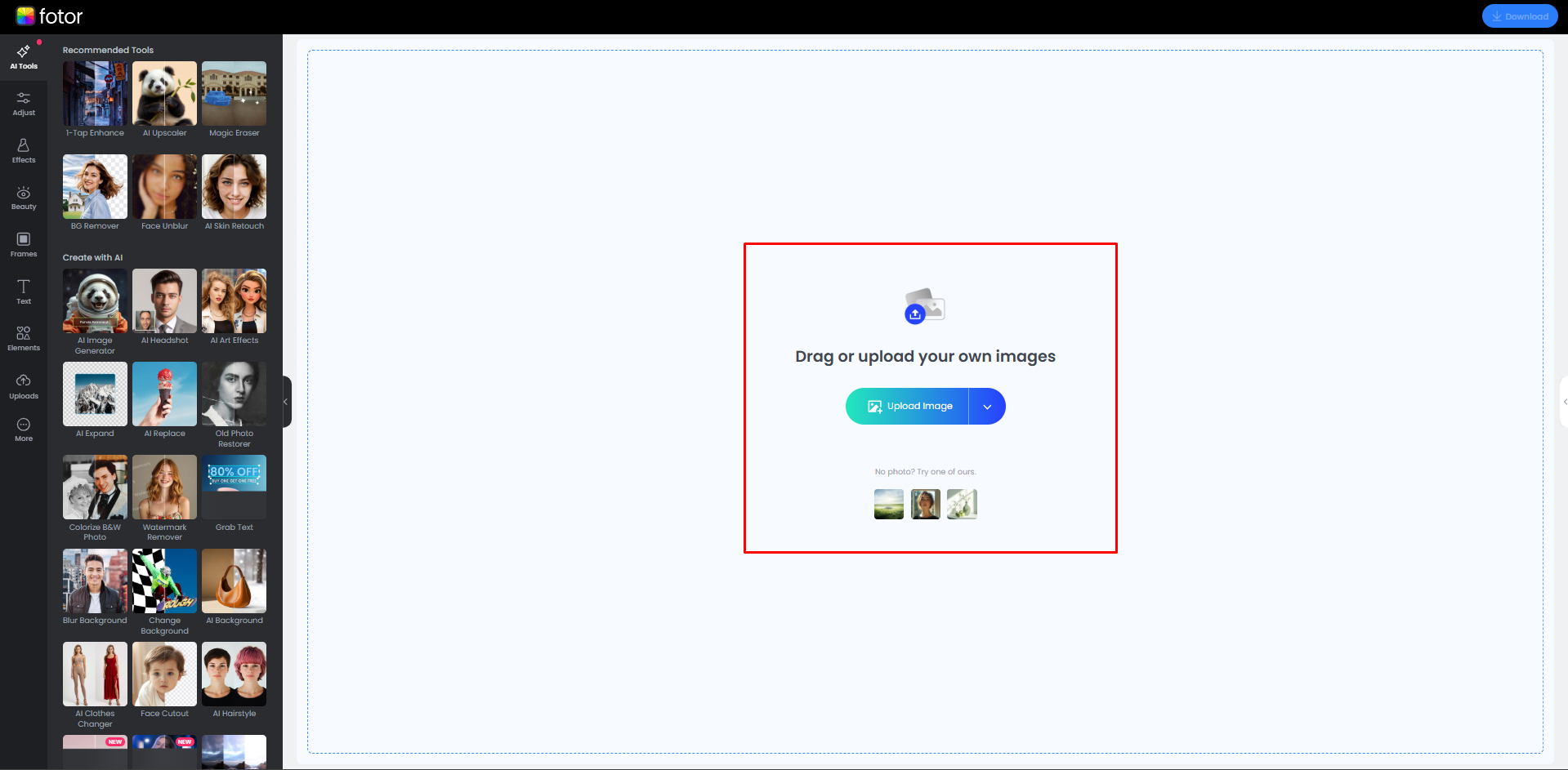 Caricare un'immagine nell'editor fotografico online di Fotor