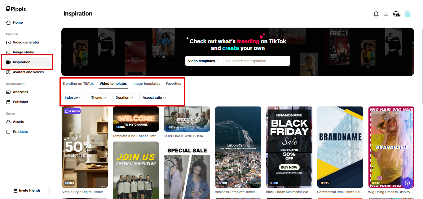 Pre-cleared video templates in Pippit