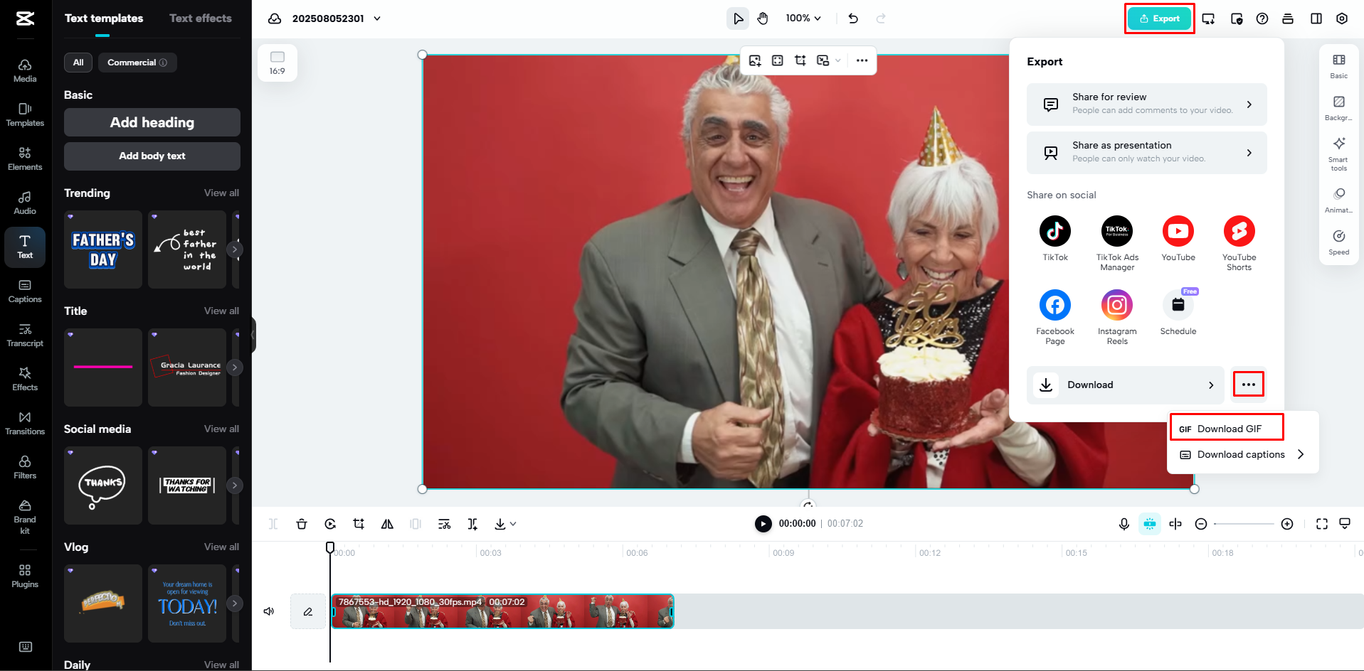 Das GIF aus CapCut Web herunterladen