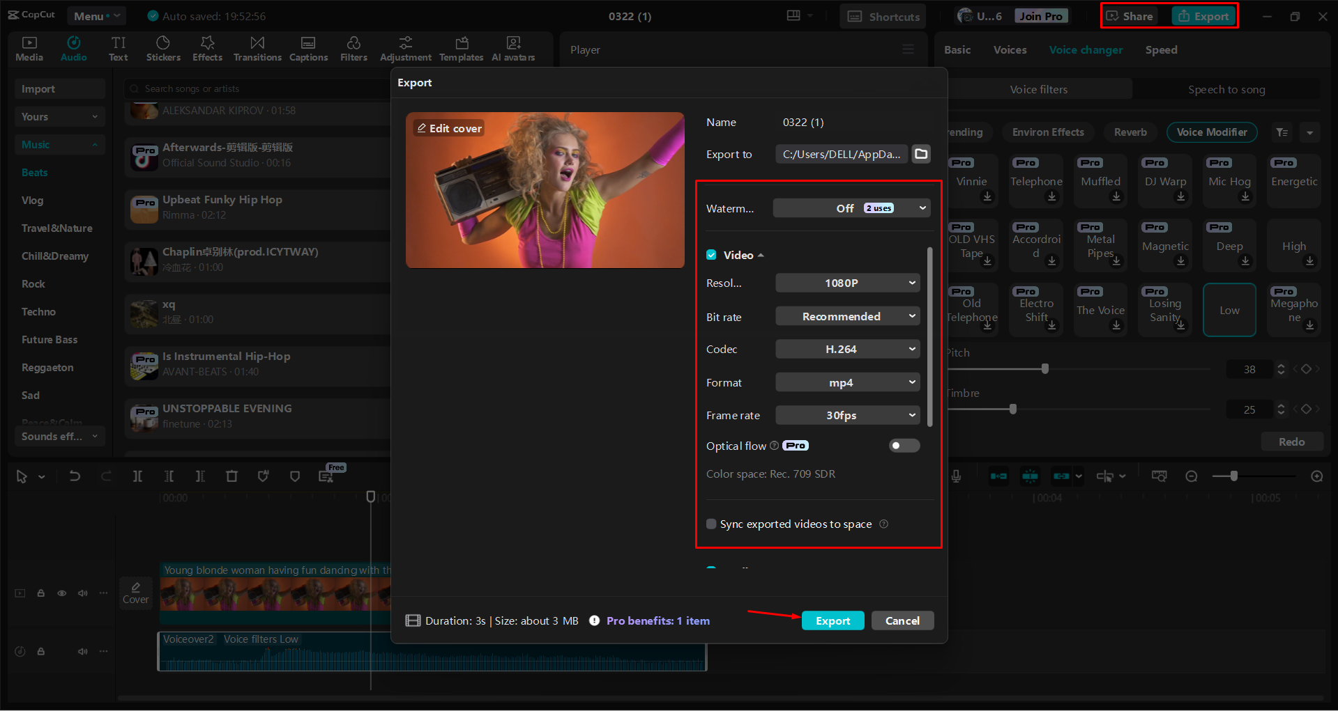 Exportar um vídeo do editor de vídeo para desktop CapCut