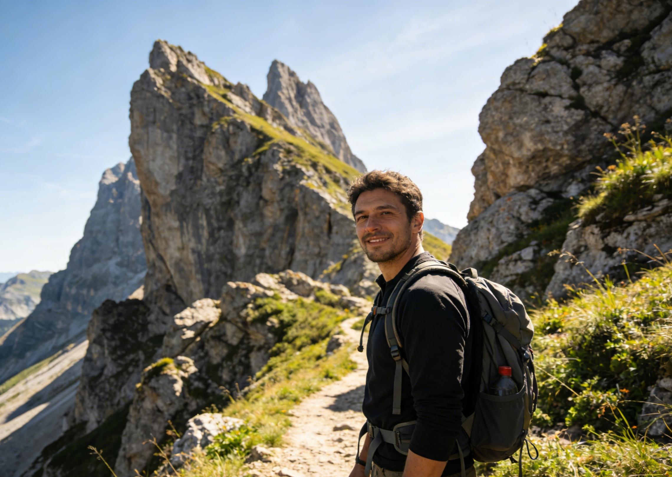 Ampliar la imagen del sendero de montaña para incluir más picos circundantes