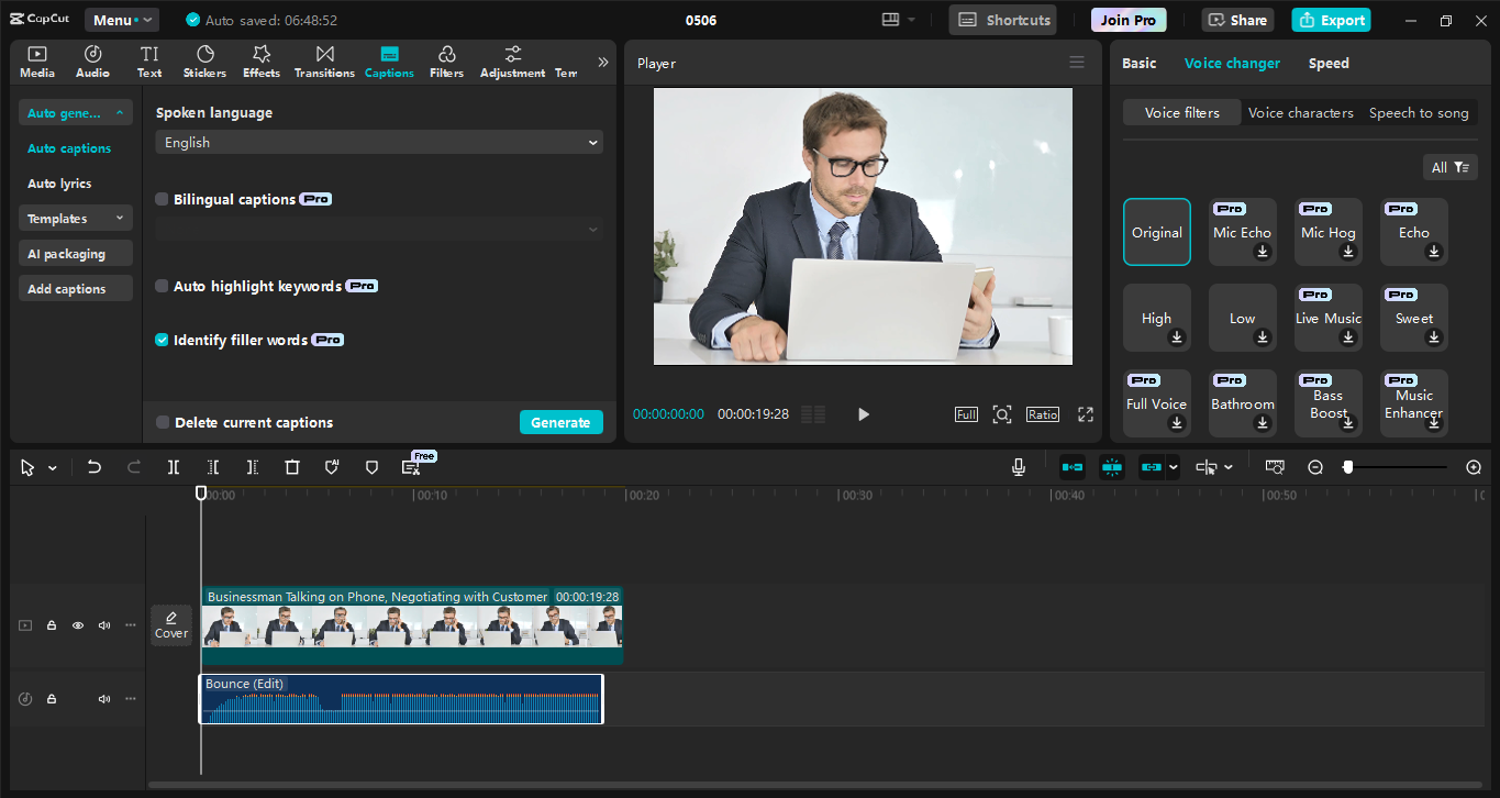Interfaccia dell' CapCut editor video desktop