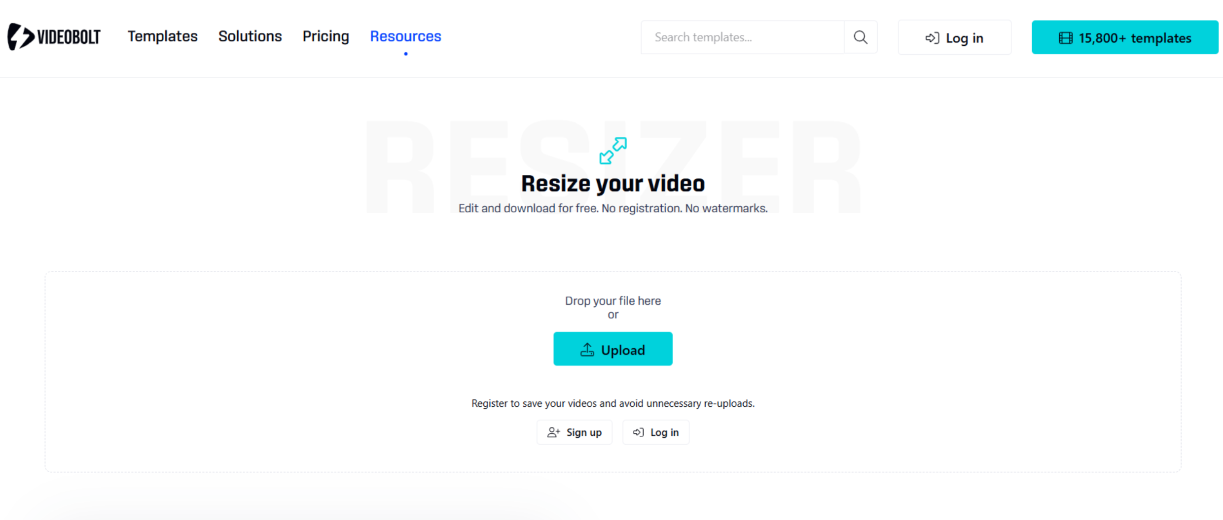 Giao diện của Videobolt - một resizer video miễn phí