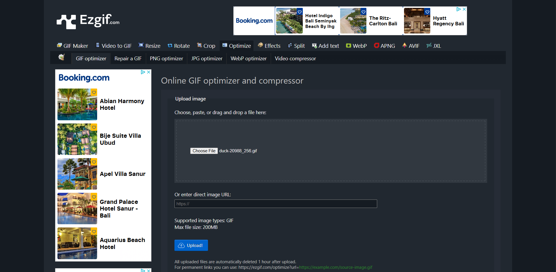 Interface do Ezgif - outra ferramenta para comprimir GIFs online