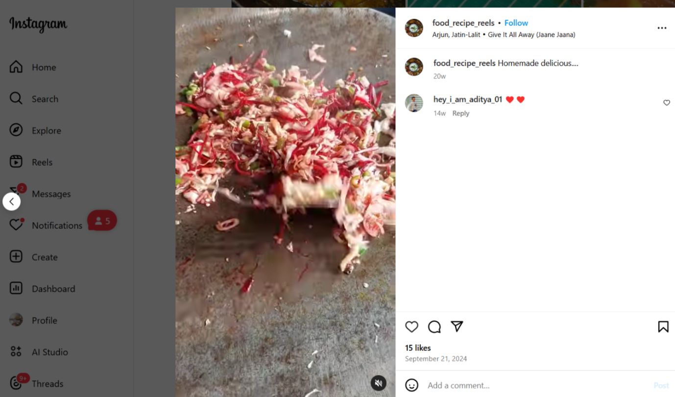 Video mit Lebensmittel- und Rezeptspulen auf Instagram