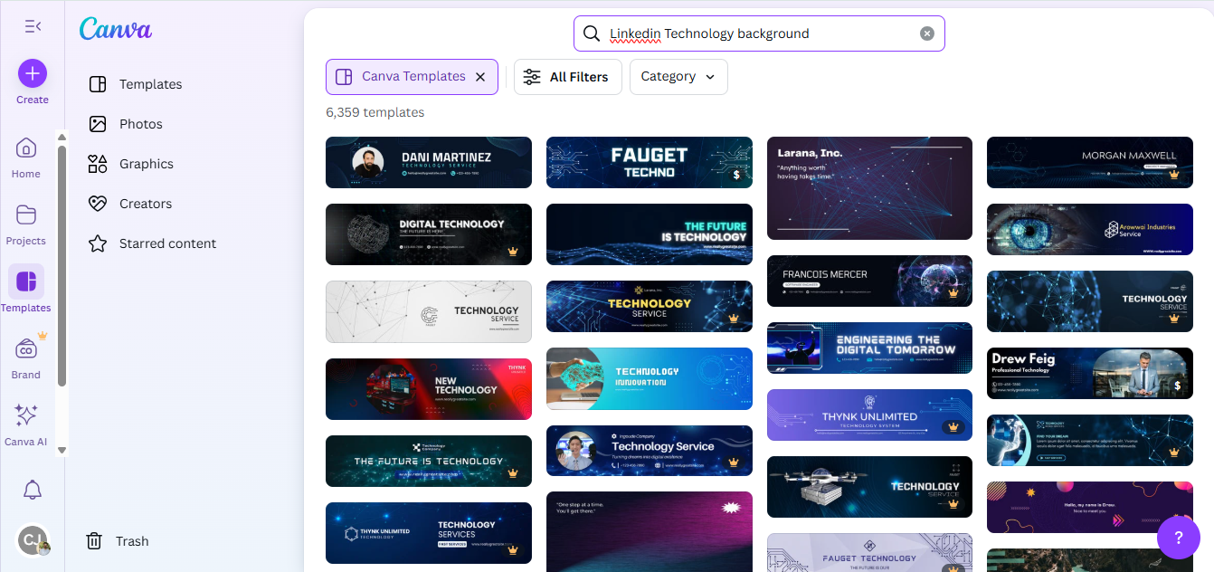 Canva - широко используемый инструмент для технических фонов LinkedIn