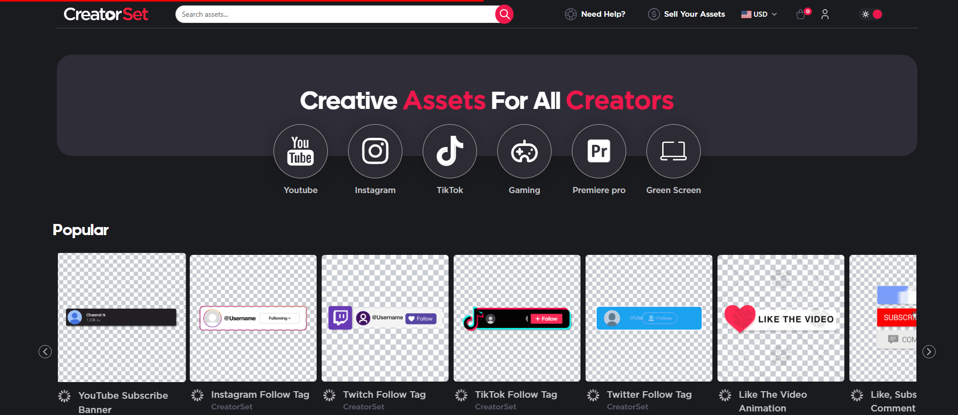 Interfaz de CreatorSet: otra forma de obtener una superposición corta de YouTube diversa