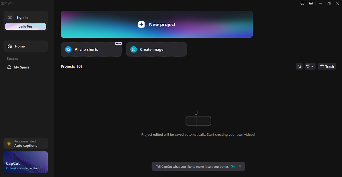 Starten Sie CapCut von Ihrem Desktop oder dem "Start"-Menü