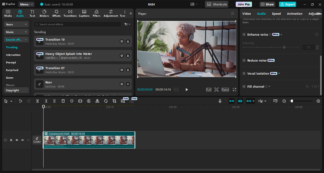 Interfaccia di modifica dell' CapCut editor video desktop: lo strumento migliore per aggiungere e sincronizzare perfettamente il suono nei video
