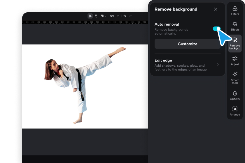 Removing image background with CapCut AI and edge customization