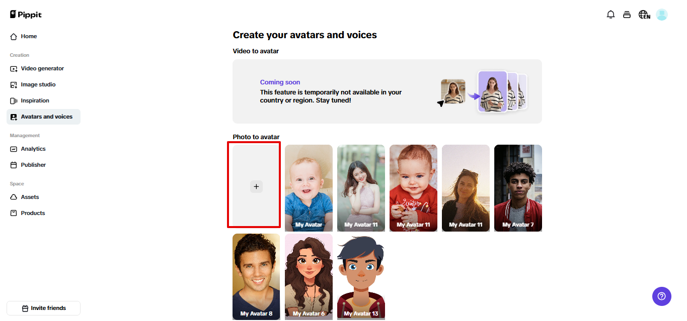 Uploading image to Pippit