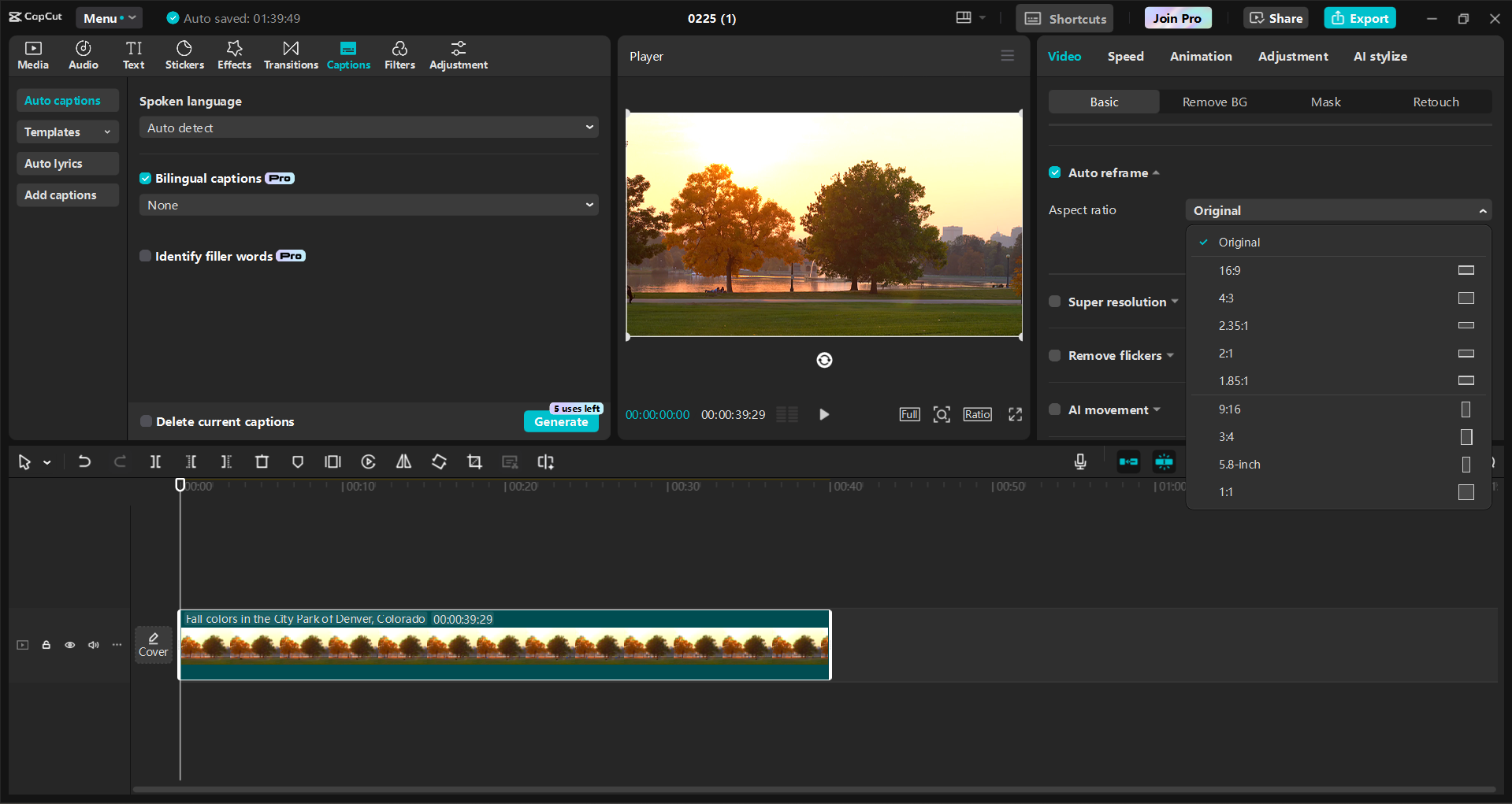 Interfaccia dell' CapCut editor video desktop: un modo semplice per aumentare la durata media della visualizzazione di YouTube con contenuti di qualità