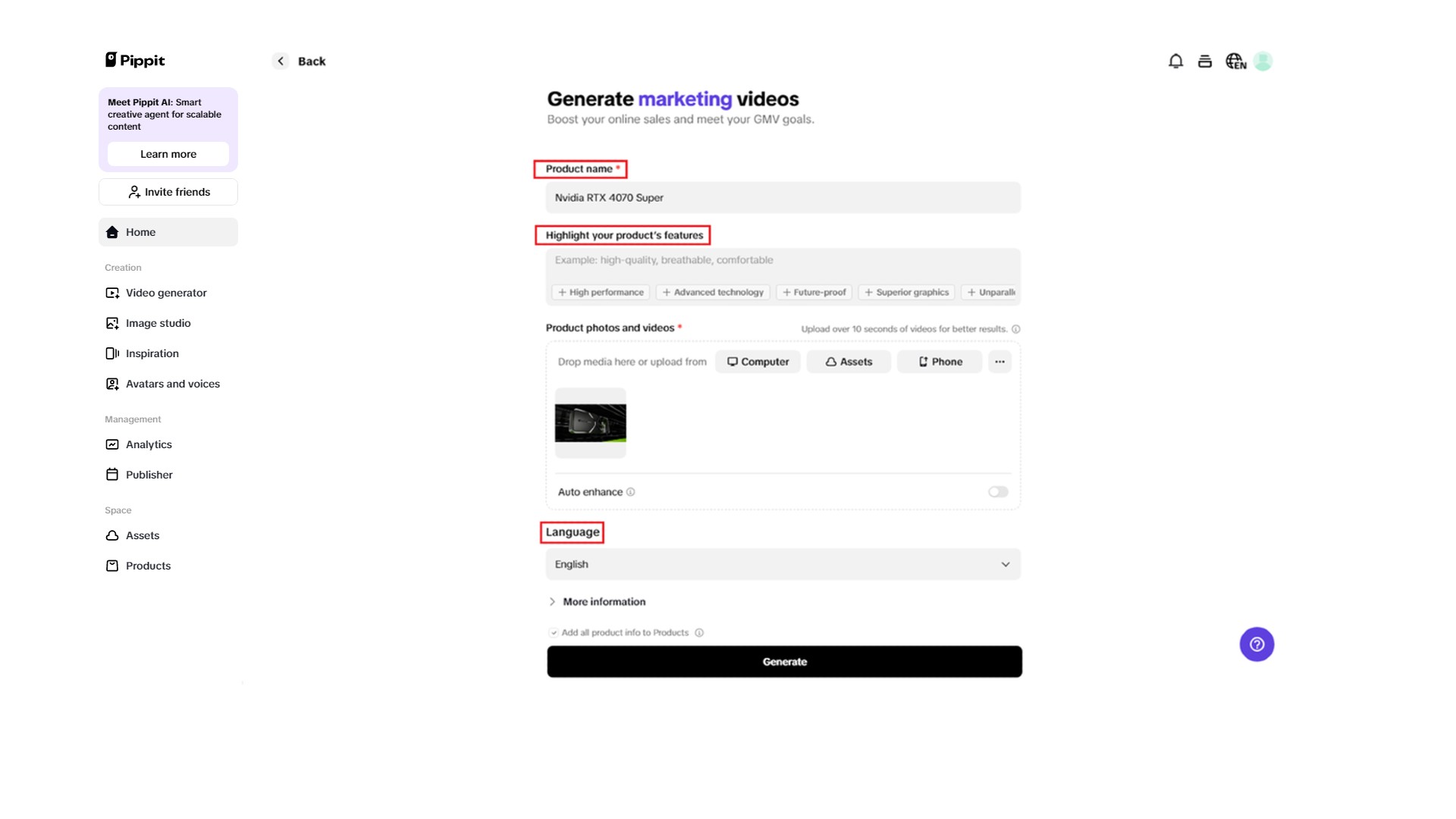 Provide your product name and highlight its features