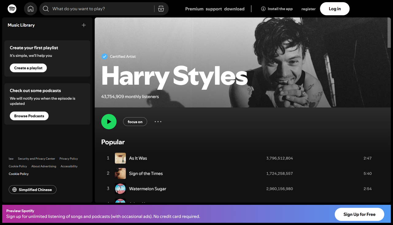 ศิลปินเพลงที่เล่นมากที่สุดตลอดกาลบน Spotify: Harry Style