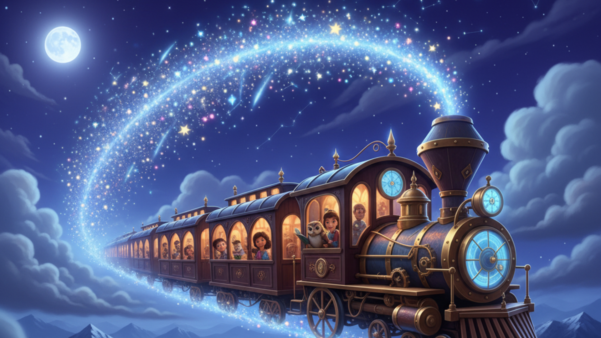 Enchanted train in Pixar style