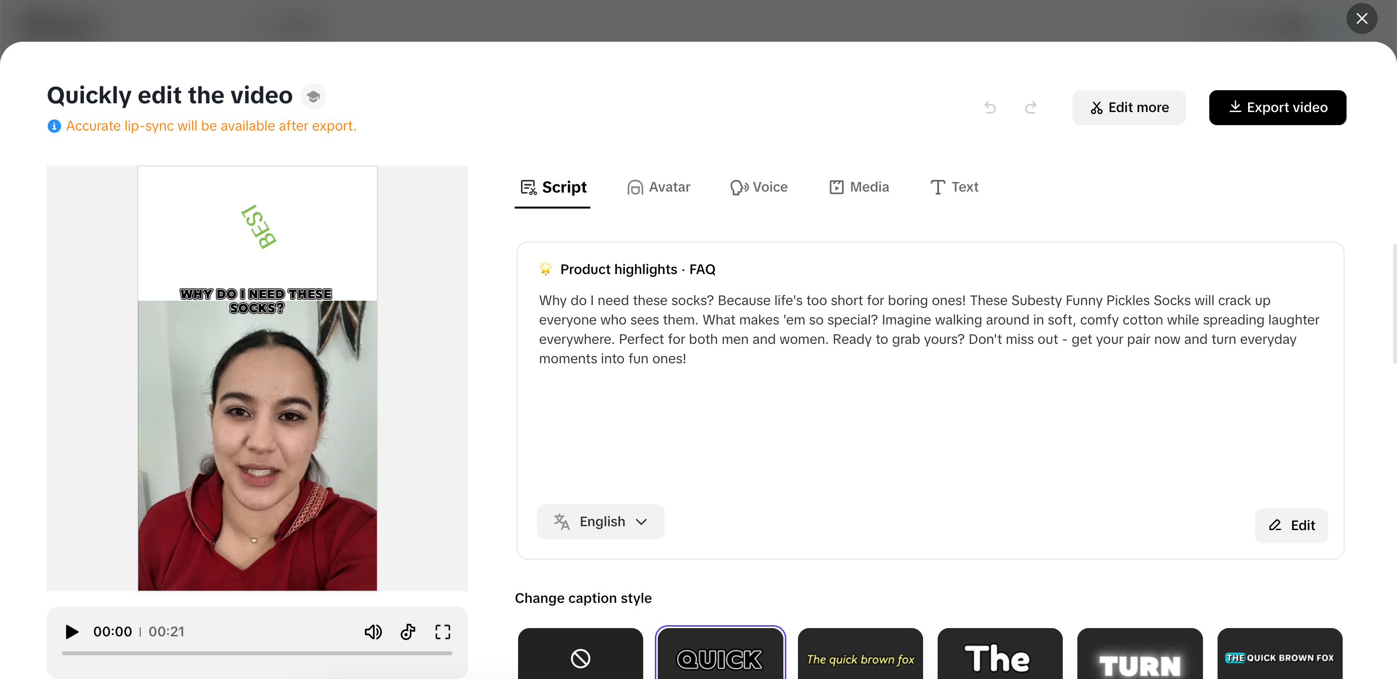 Perform any quick changes to your shoppable ad