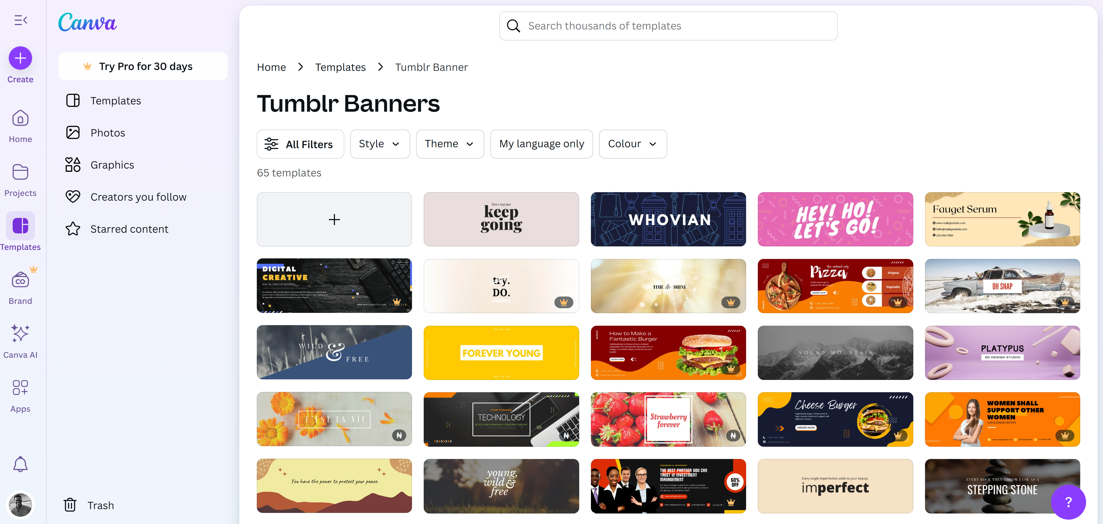 Canva Tumblr header creator