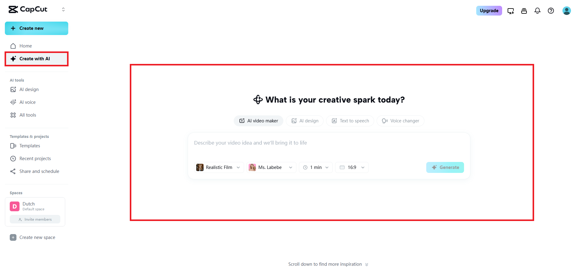 Choose the AI video maker option