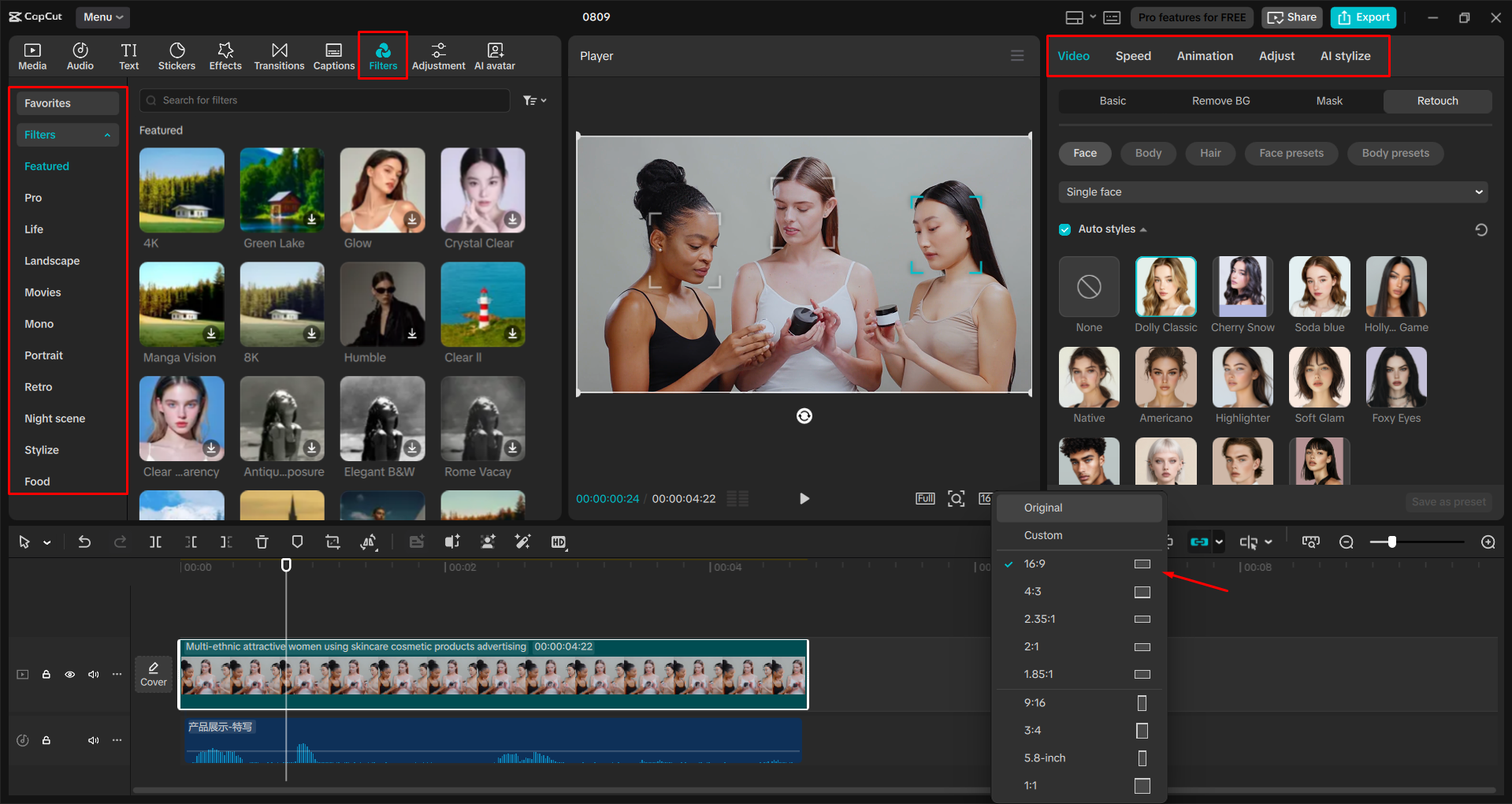 Menyesuaikan iklan video dalam editor video desktop CapCut