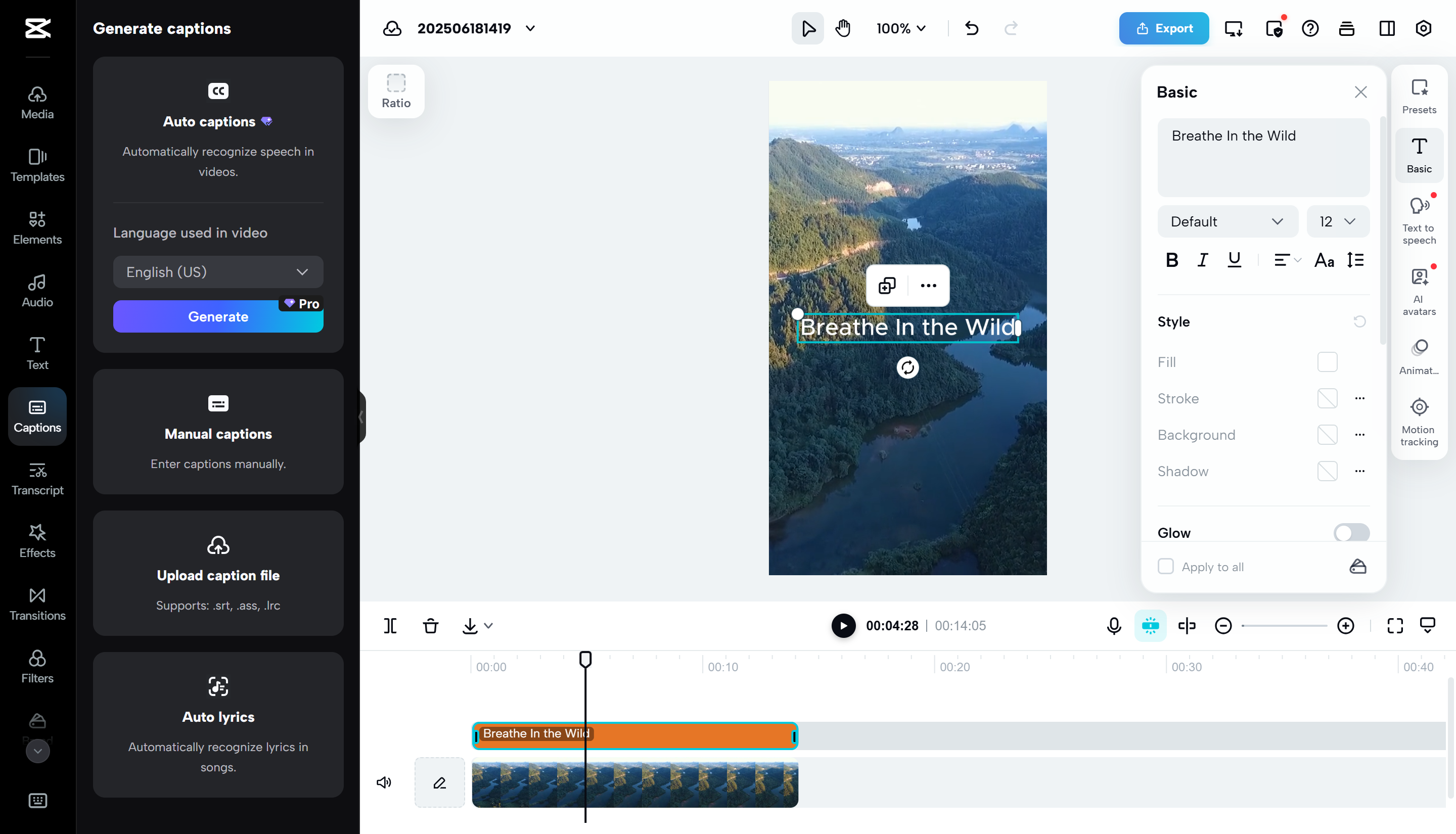 Giao diện của CapCut Web - một cách dễ dàng để thêm chú thích du lịch vào Instagram Reels
