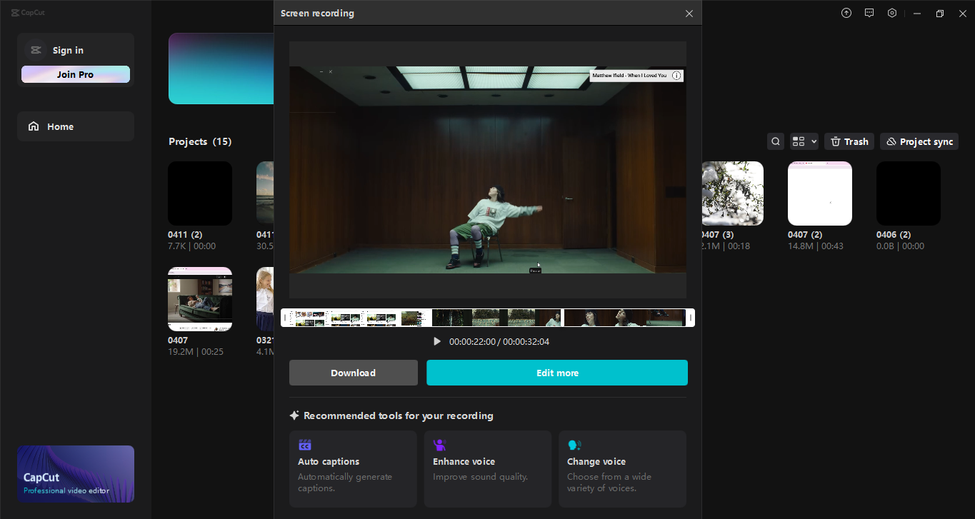 CapCut editor video desktop - miglior registratore schermo HD per pc