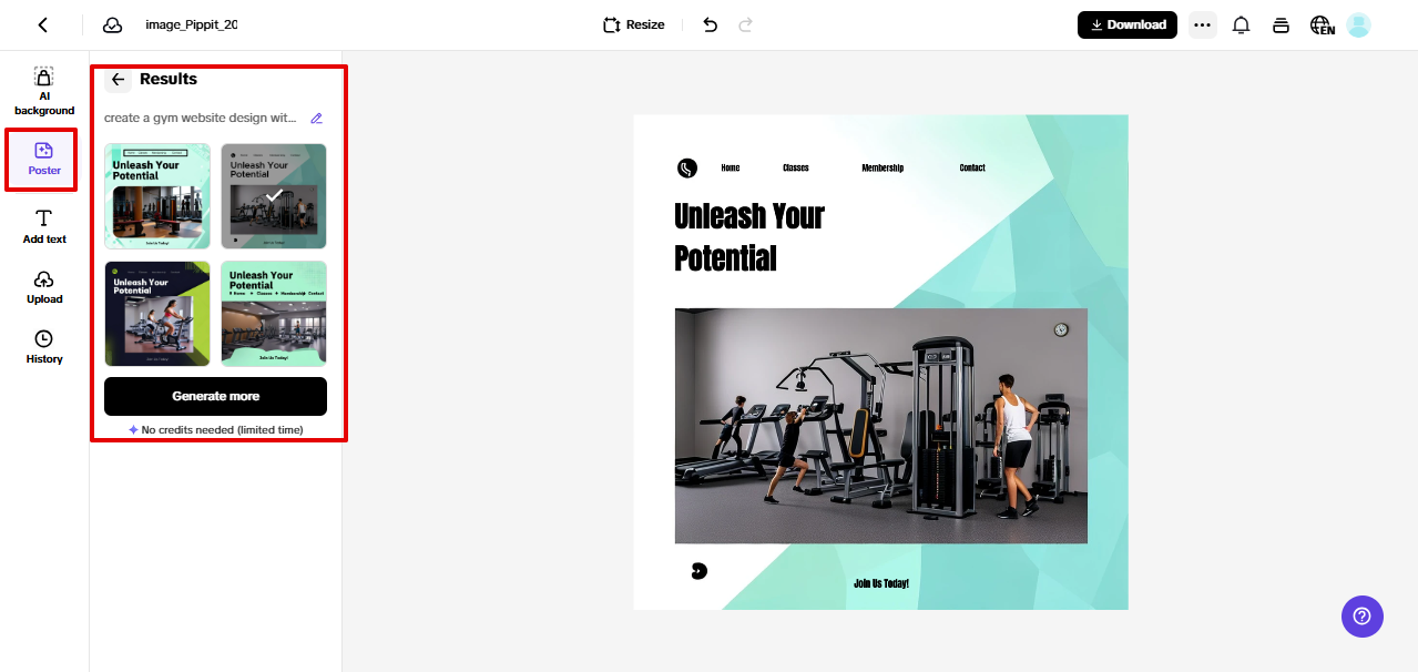 AI poster tool in Pippit