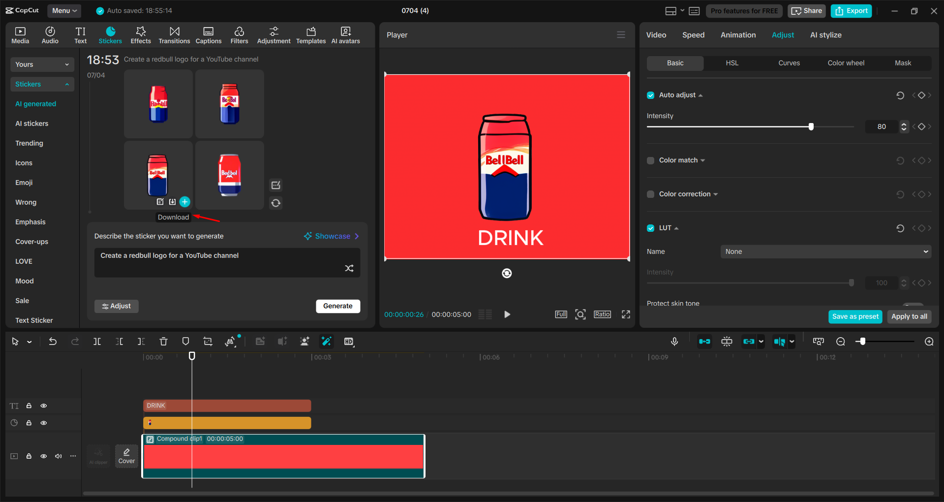 Downloading the logo from the CapCut desktop video editor