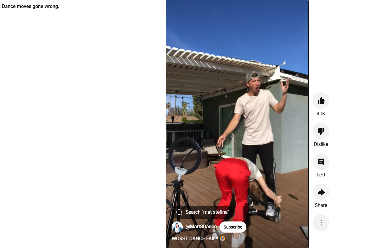 Des mouvements de danse drôles ont mal tourné de courtes vidéos sur YouTube