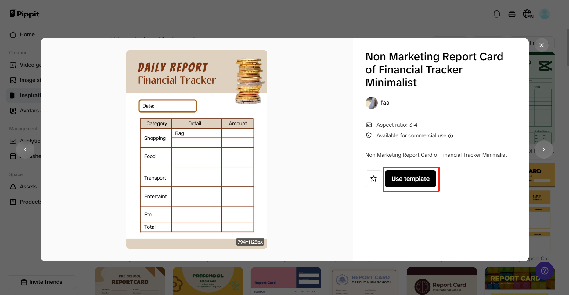 Select a custom template