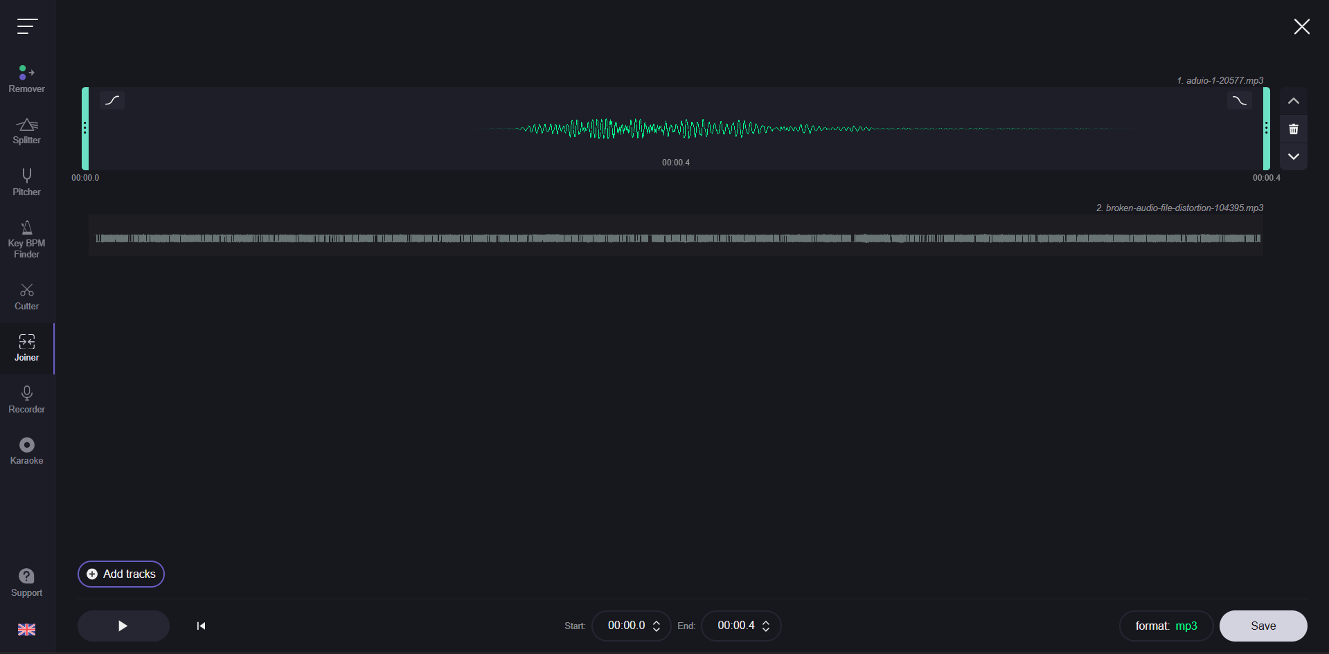 Interfaz de Vocal Remover: otro útil combinador de música.