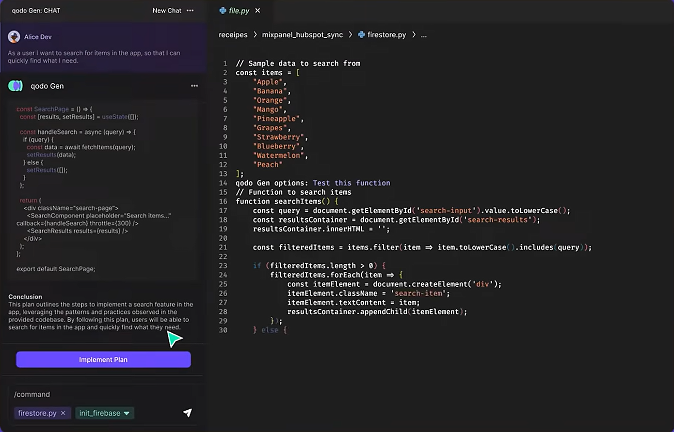 Interface of Qodo - a free tool for AI coding