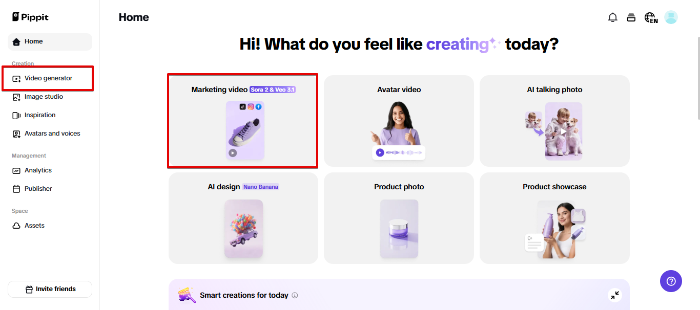 在 Pippit 上開啟影片生成器