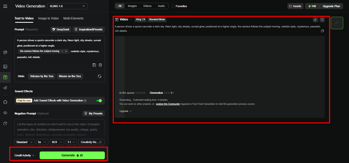 Generating video in Kling AI