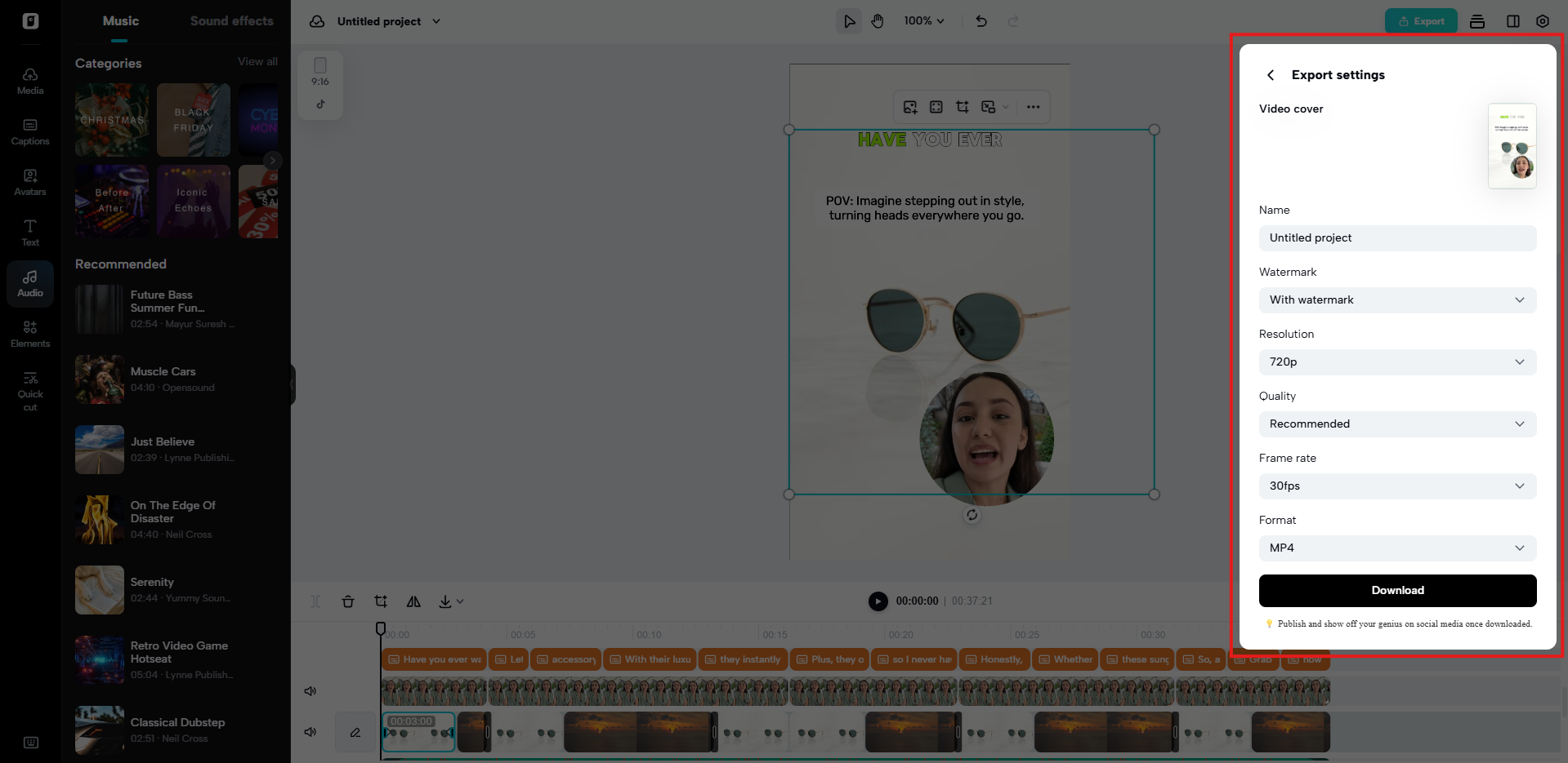 Adjust export settings