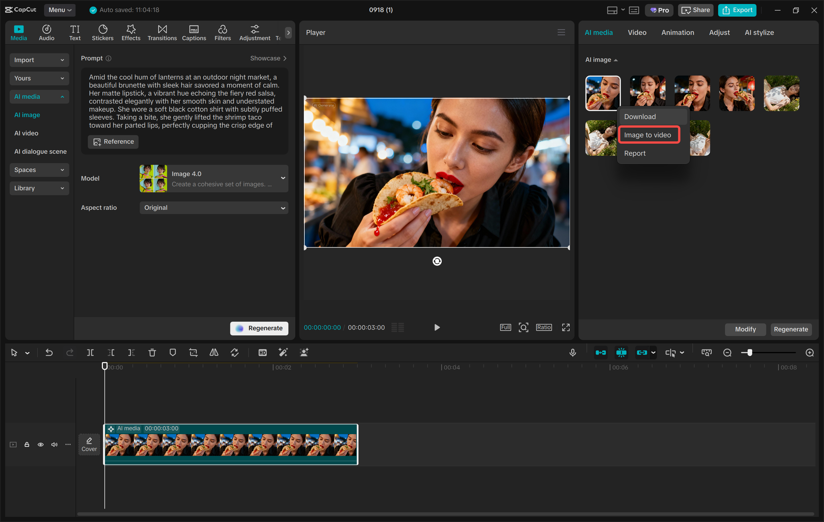 Converting text to imgae with AI in the CapCut desktop video editor